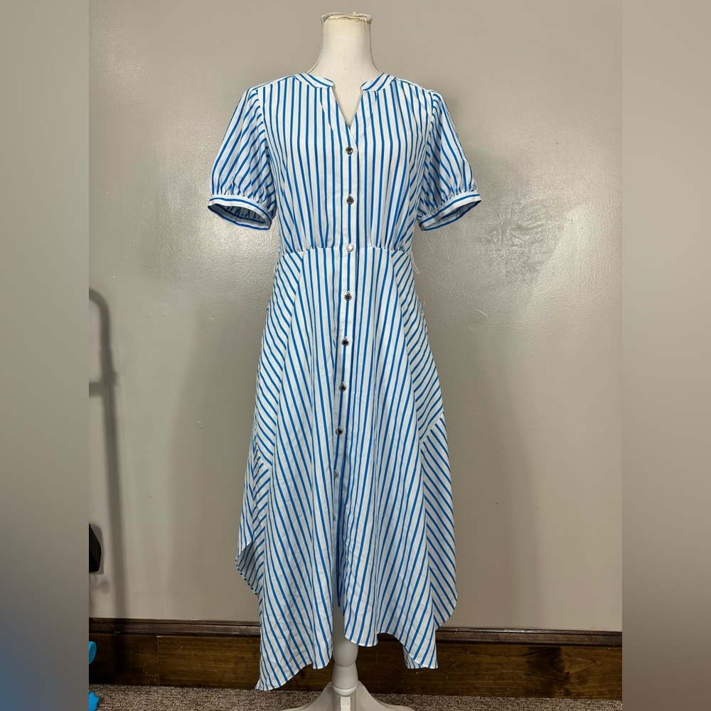 Karl Lagerfeld White and Blue Striped Asymmetrical Dress
